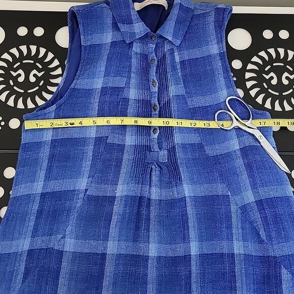 Anthropologie Isabella Sinclair Blue Plaid Linen Blend Sleeveless Shirt Dress M - Picture 12 of 14